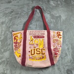 USC Trojans Tote Bag Red Canvas Collegiate Drawing California Preppy Colorful